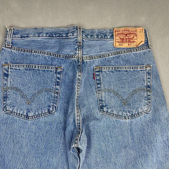 Levi's 501 Jeans Mens 36x30 Vtg Blue Denim Button Fly 100% Cotton Straight Leg - Picture 4 of 15